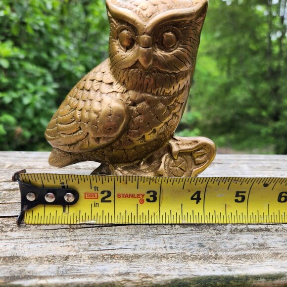 Vintage Mid-Century Solid Brass Perched Owl Figurine Andrea by Sedek 4.5" Tall D - Picture 2 of 8